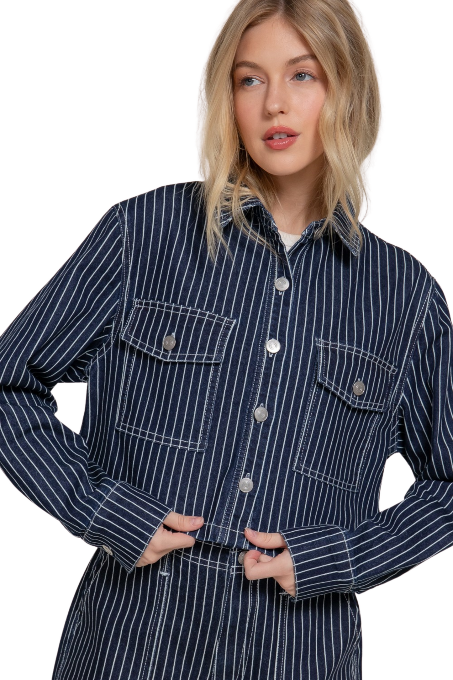 Vertical Striped Collar Short Jacket