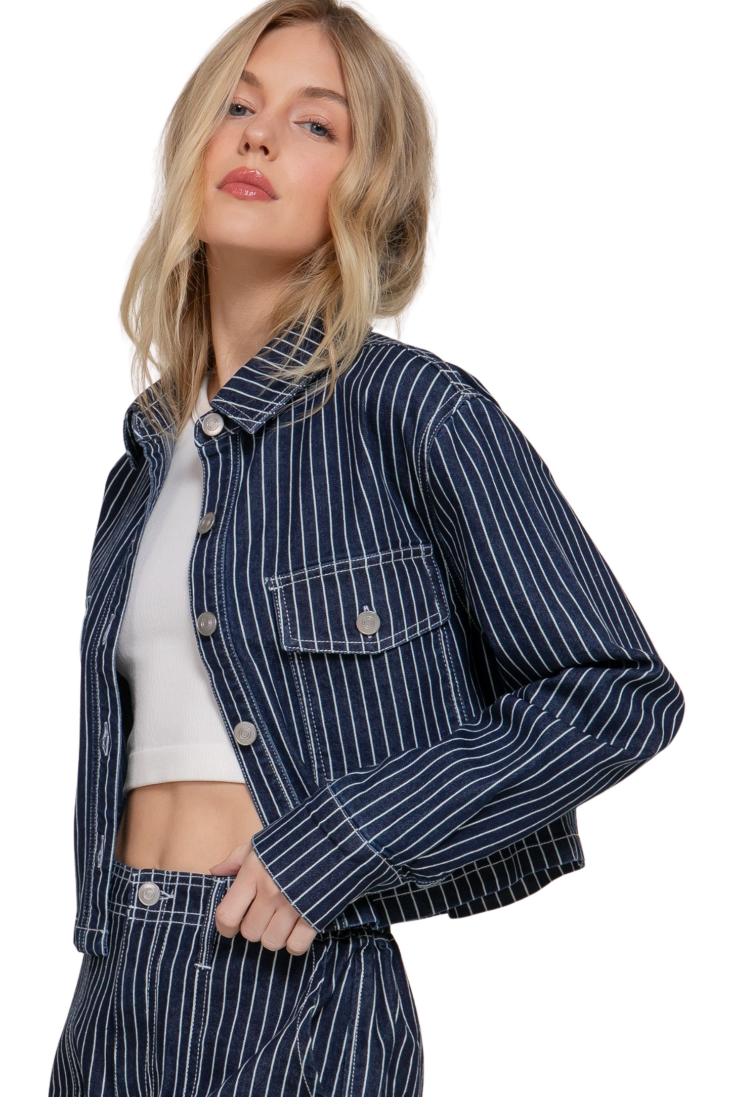Vertical Striped Collar Short Jacket