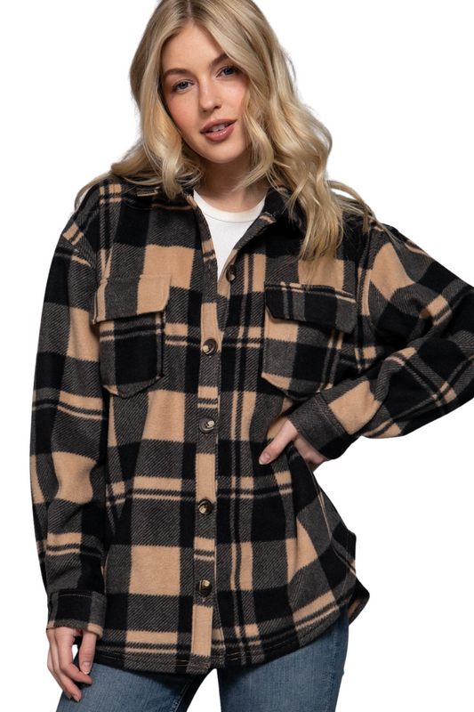 Relaxed Plaid Fleece Shacket