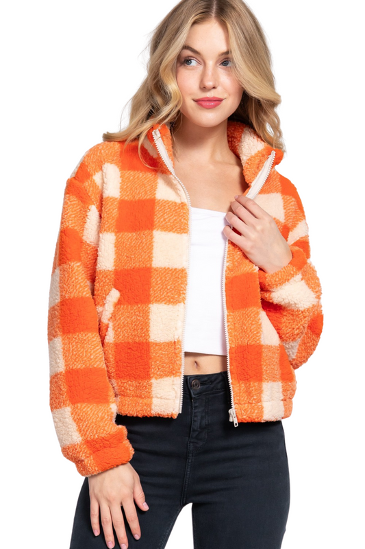 Buffalo Plaid Zip Up Sherpa Jacket