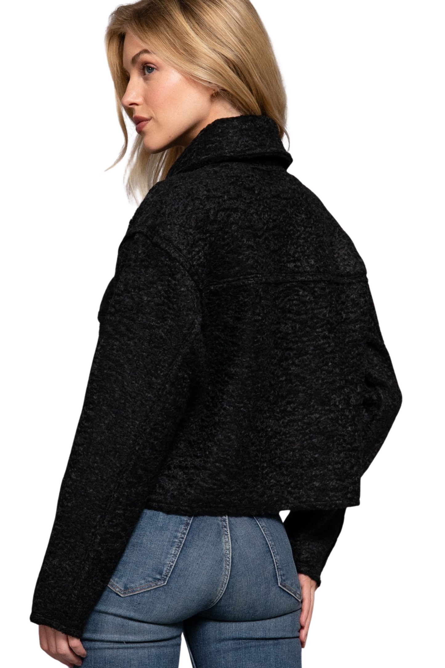 Boucle Zip Up Jacket with Collar