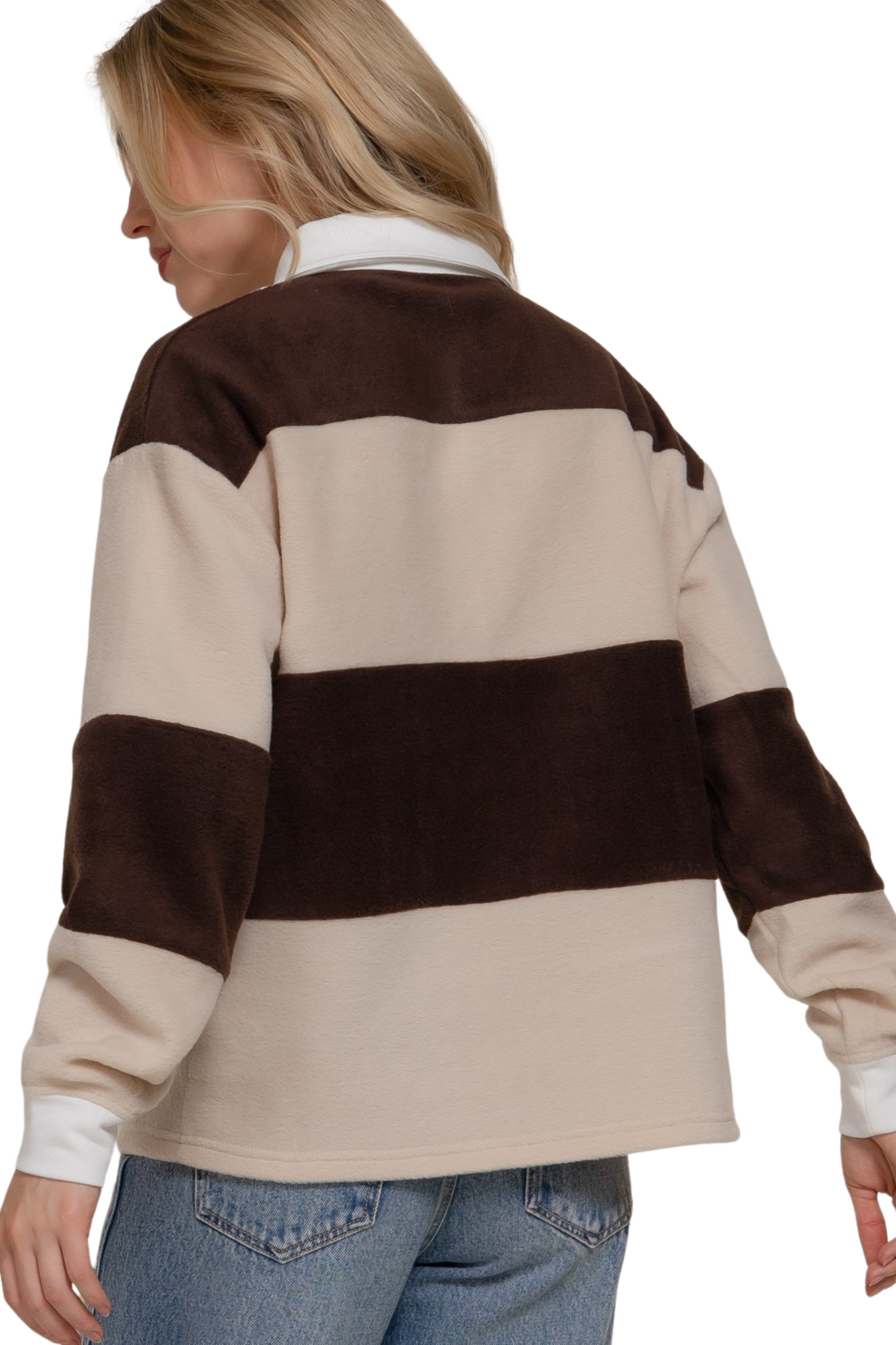 Oversized Rugby Stripe Collared Fleece Top