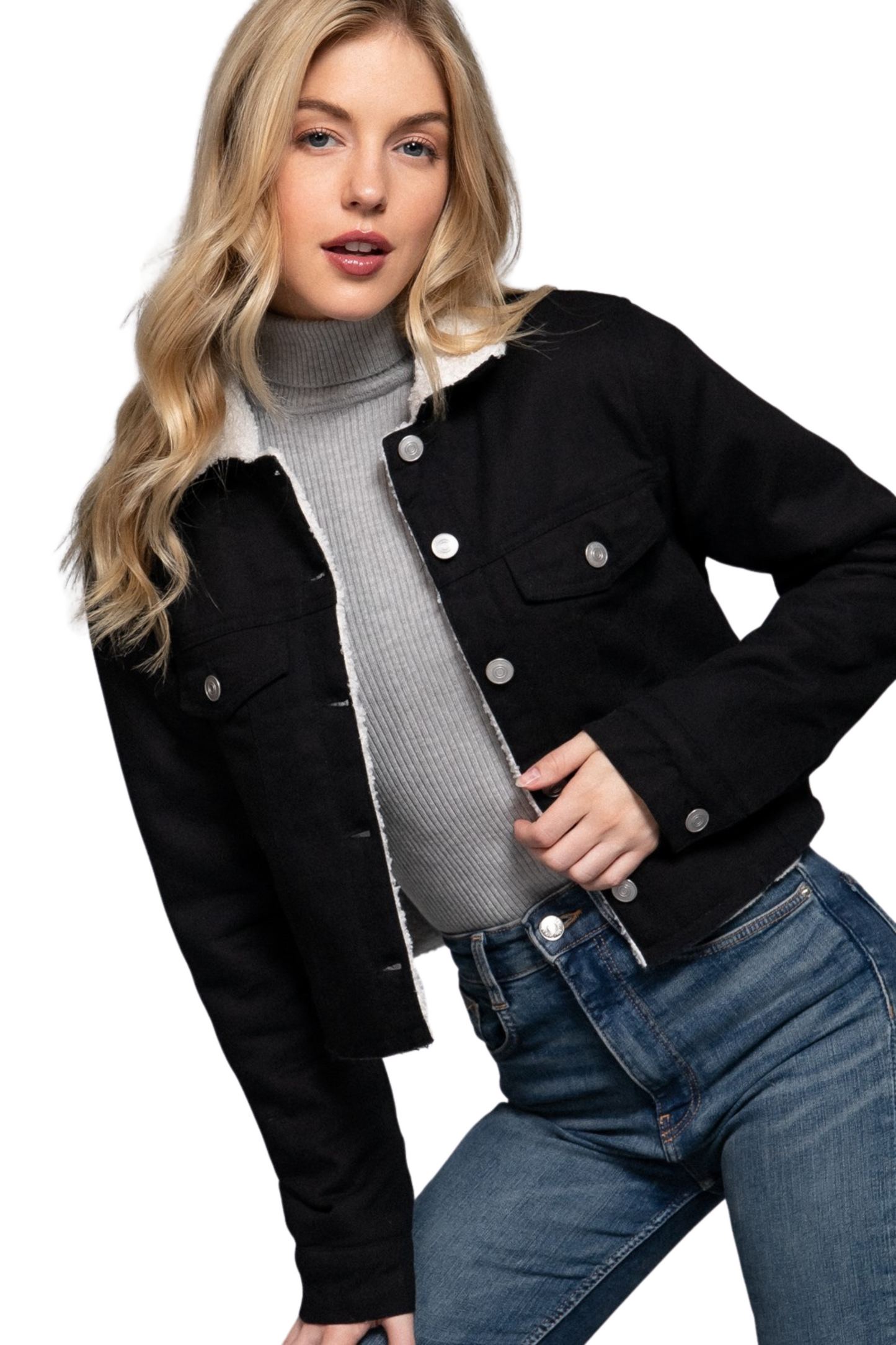 Sherpa Lined Cropped Twill Jacket