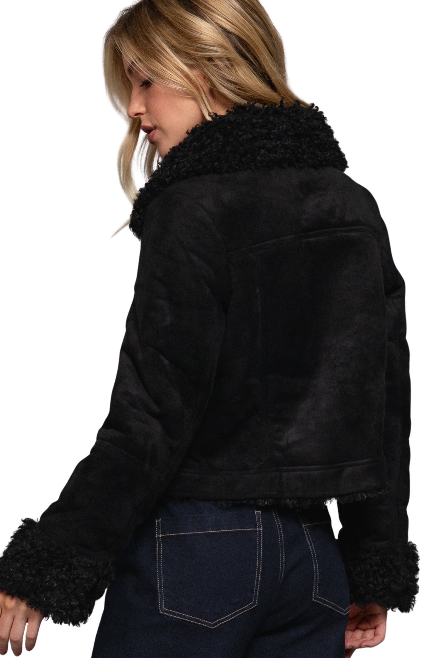 Faux Fur Contrast Short Button Up Jacket