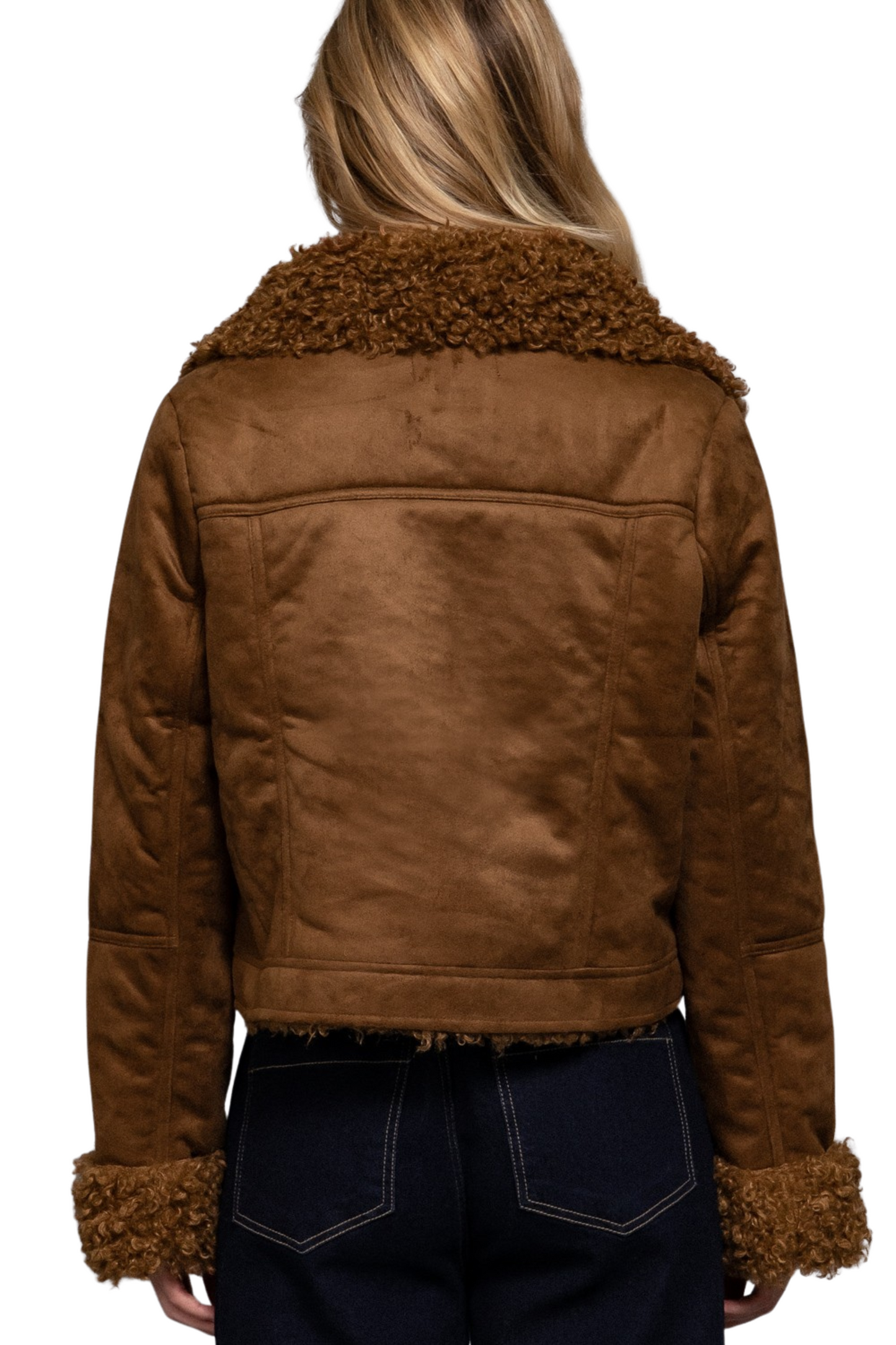 Faux Fur Contrast Short Button Up Jacket