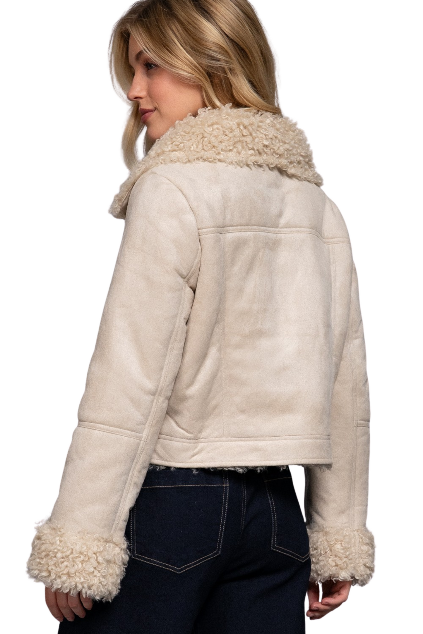 Faux Fur Contrast Short Button Up Jacket