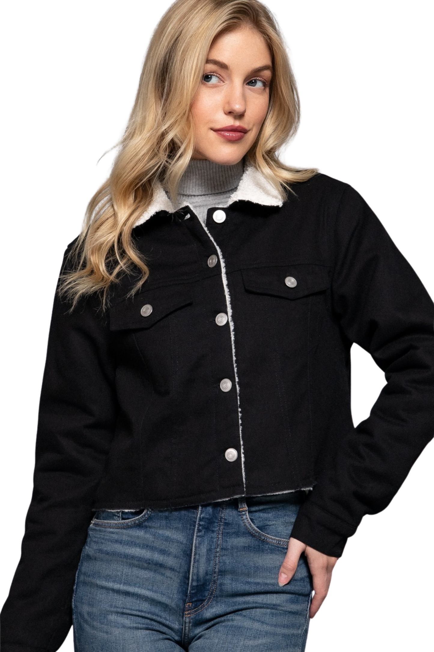 Sherpa Lined Cropped Twill Jacket