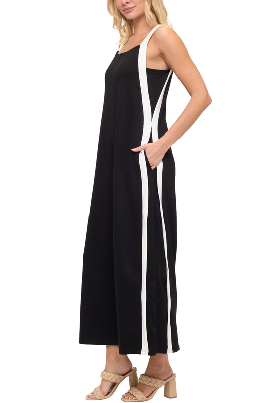 Side Contrasting Relaxed Scuba Jumpsuit