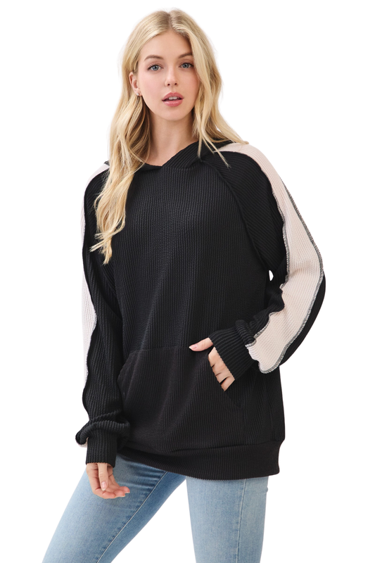 Rib Knit Color Block Hoodie