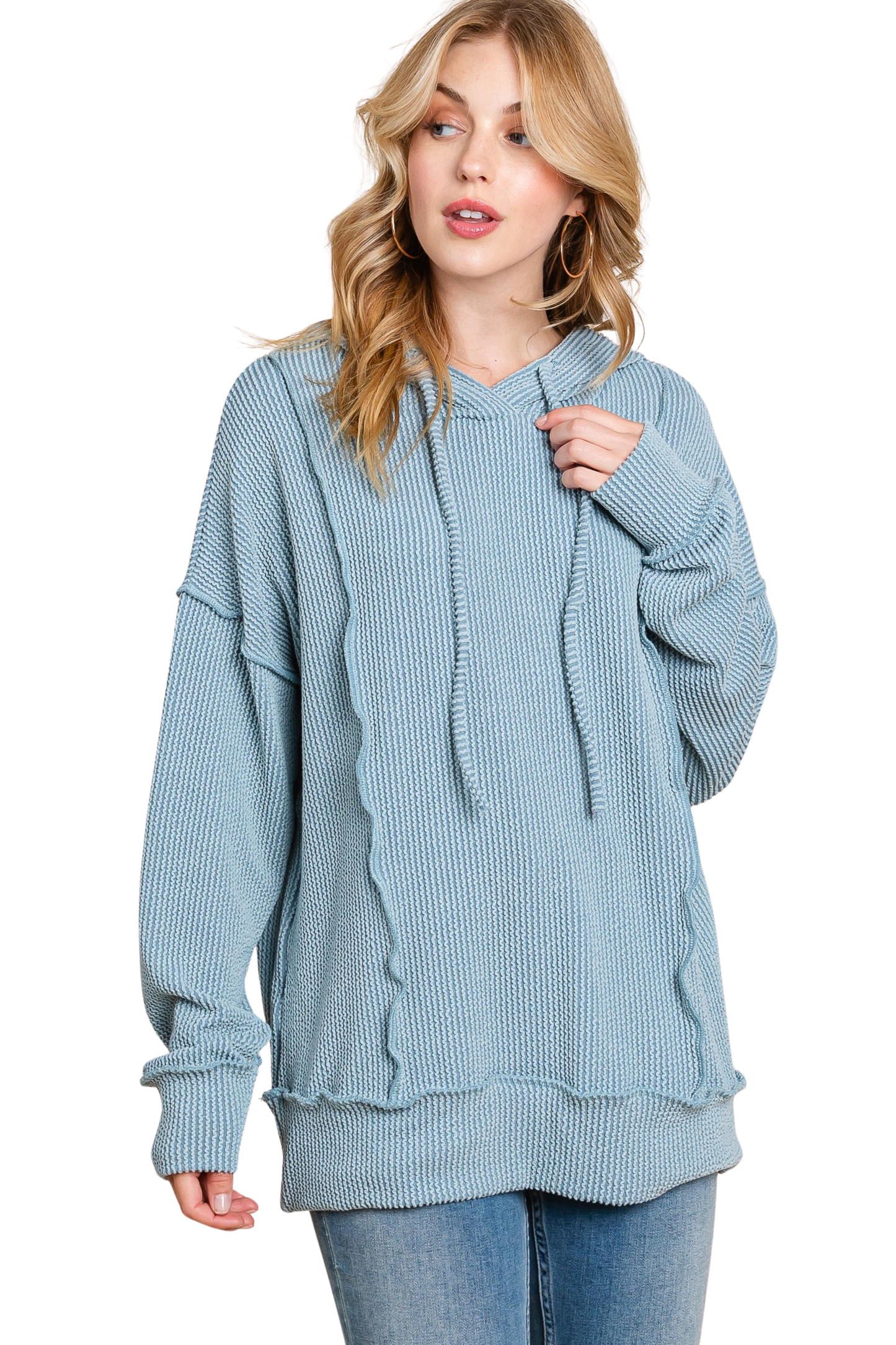 Solid Raised Ribbed Hoodie