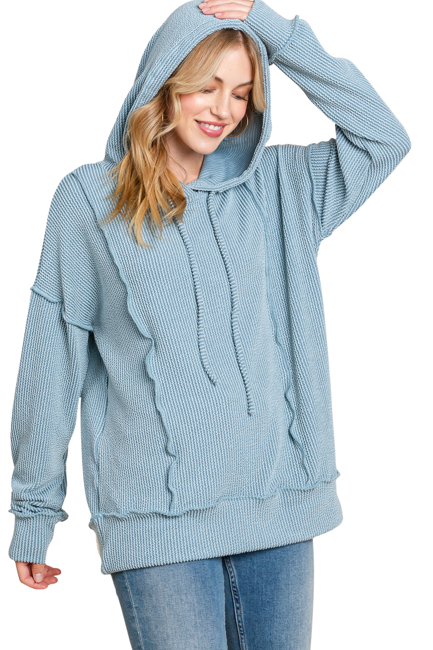 Solid Raised Ribbed Hoodie