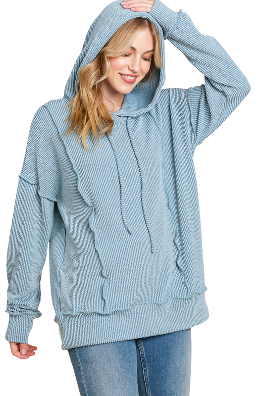 Solid Raised Ribbed Hoodie