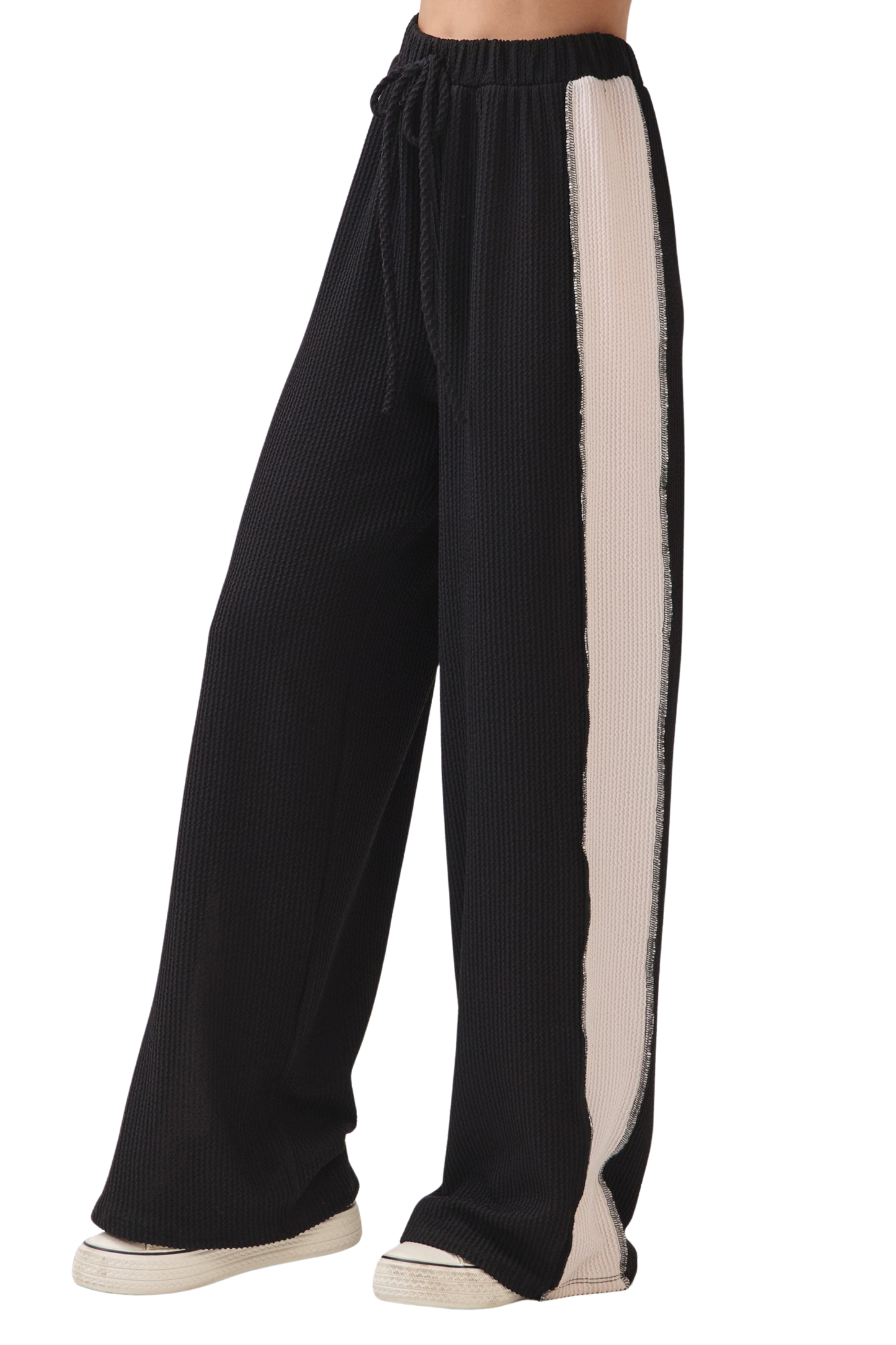 Rib Knit Color Block Wide Leg Pants