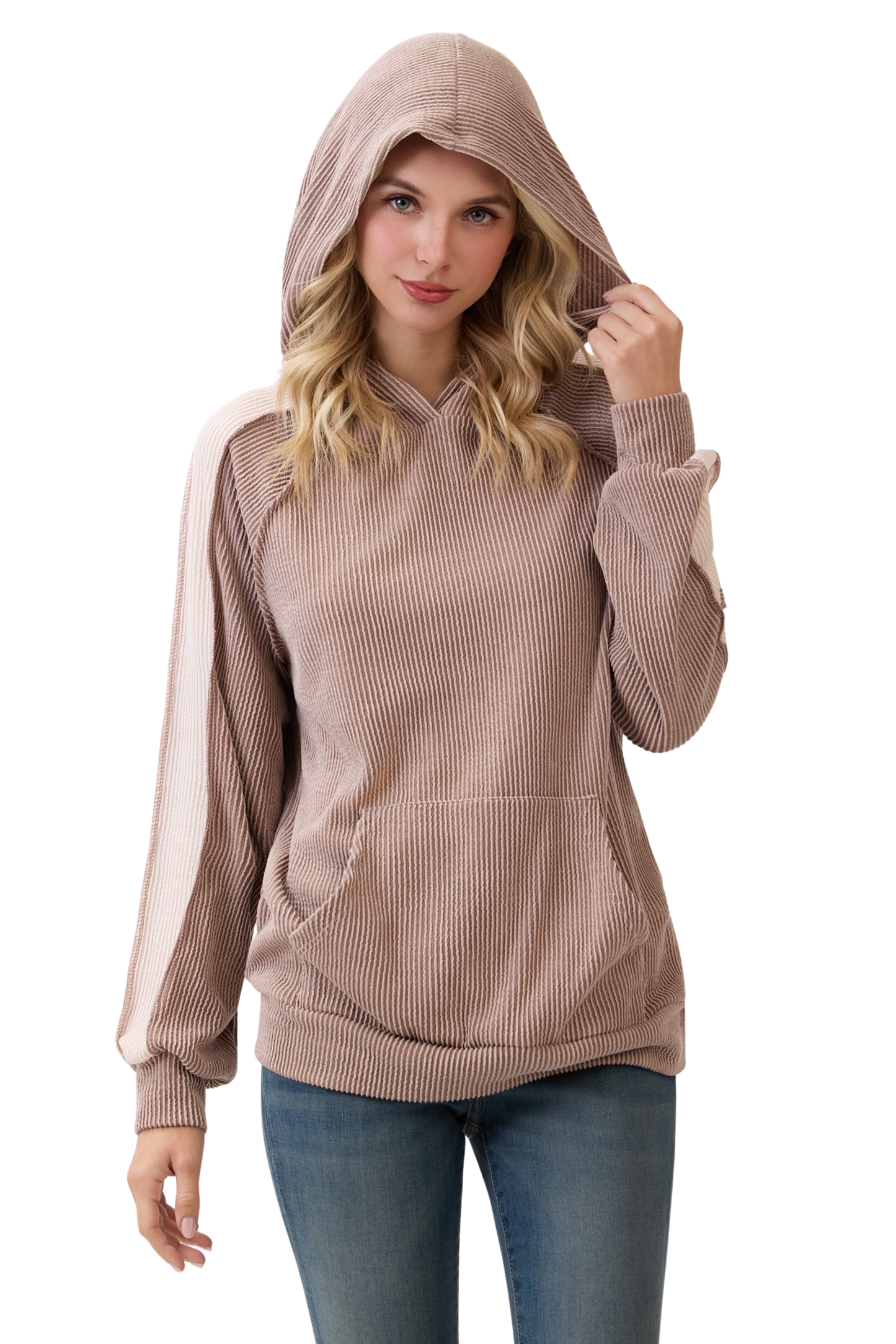 Rib Knit Color Block Hoodie