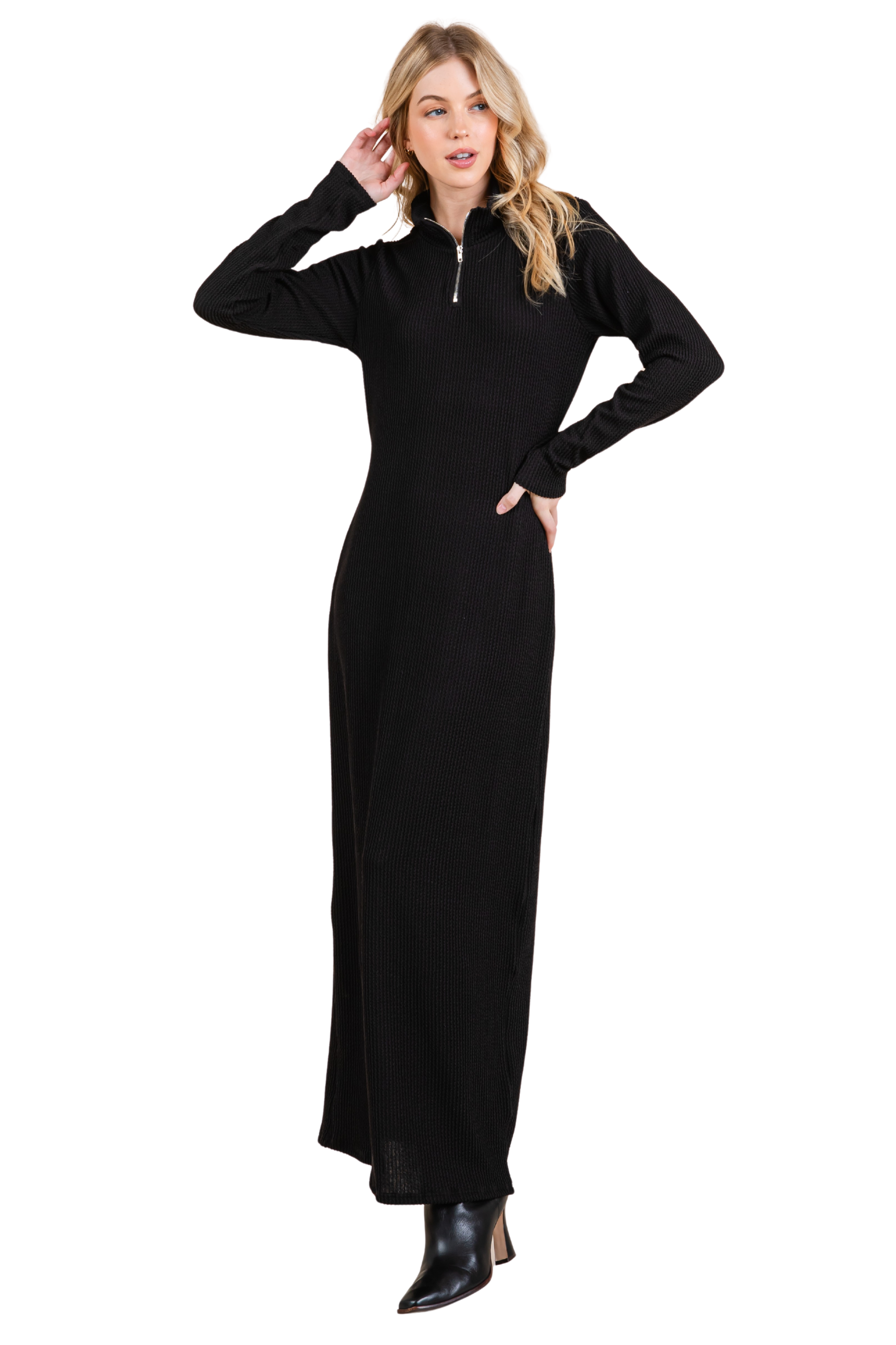 Ribbed Half-zip Maxi Dress Intro Boutique Ribbed Half-zip Maxi Dress Intro Boutique