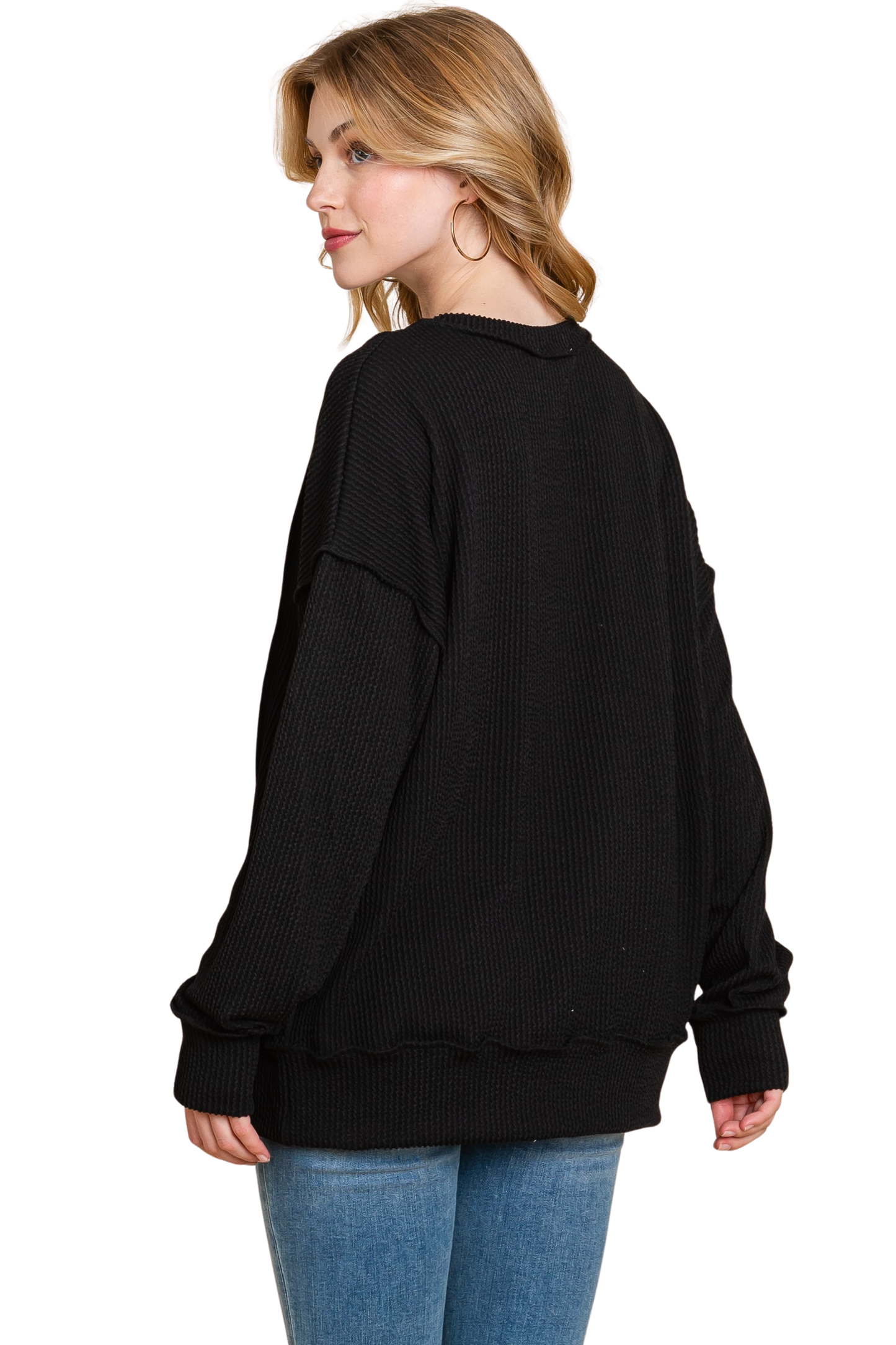 Solid Raised Ribbed Hoodie