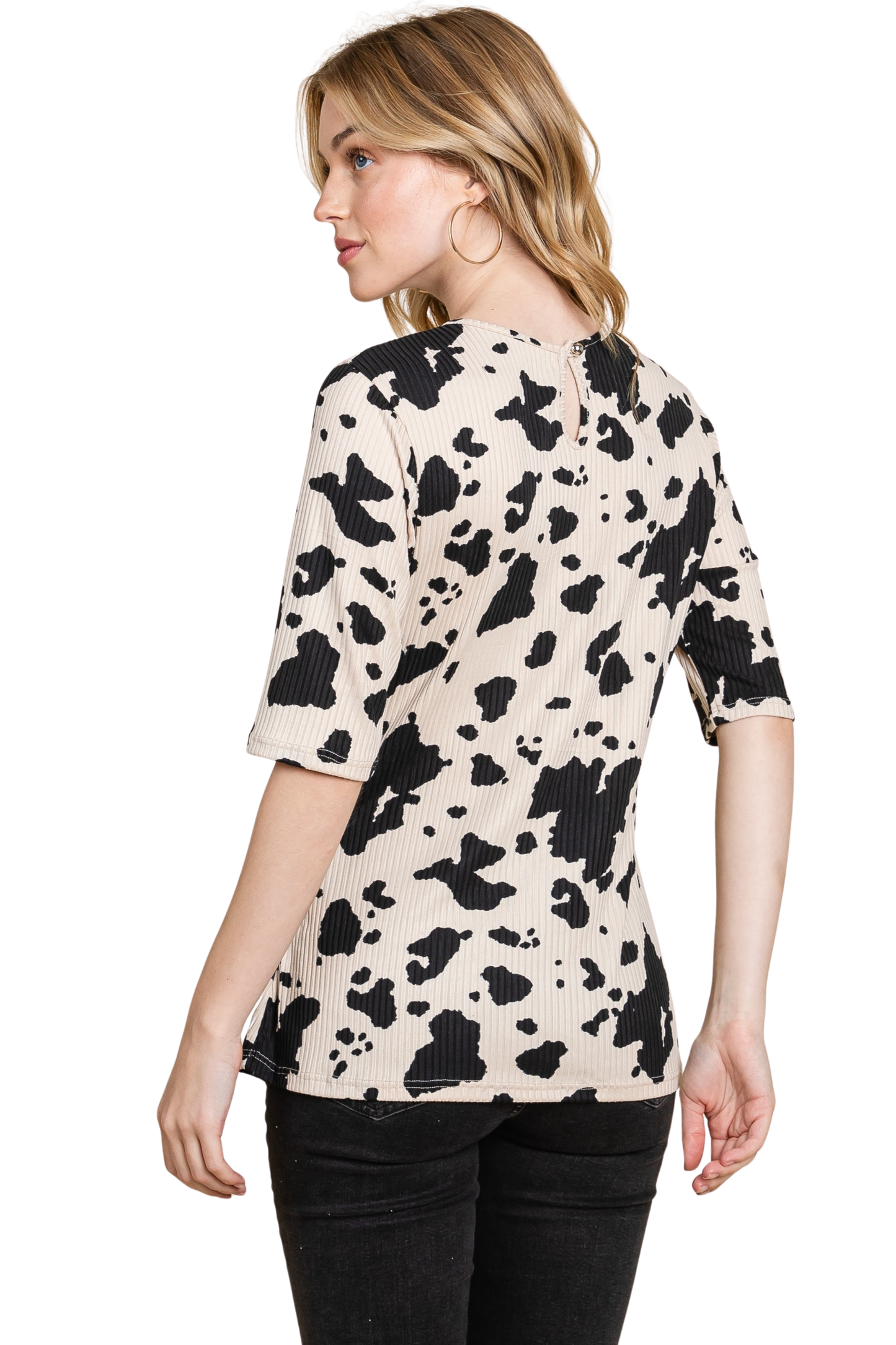 Animal Print Keyhole Button Back Long Sleeve Top