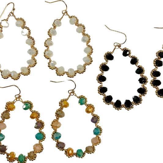 Faceted Glass & Gold Beads on Teardrop Earrings