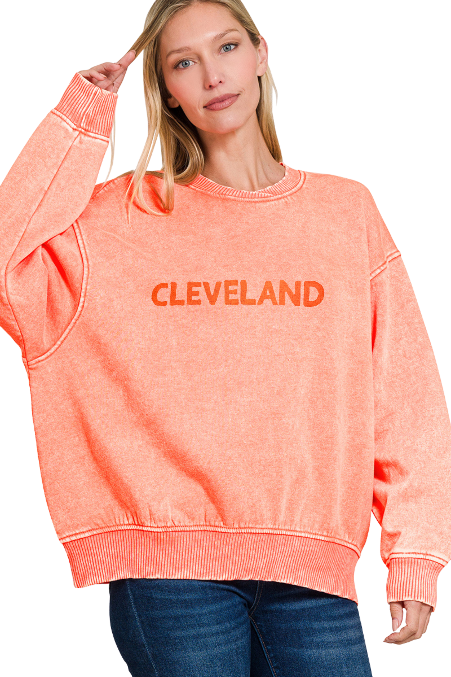 Cleveland Hand Stamped Super Soft Cross Neckline Pullover