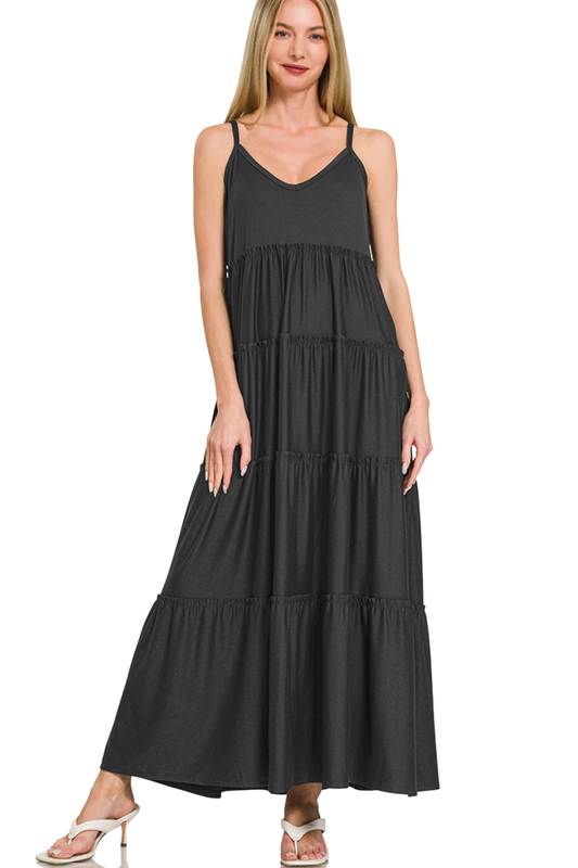 (Medium) V-Neck Cami Tiered Maxi Dress