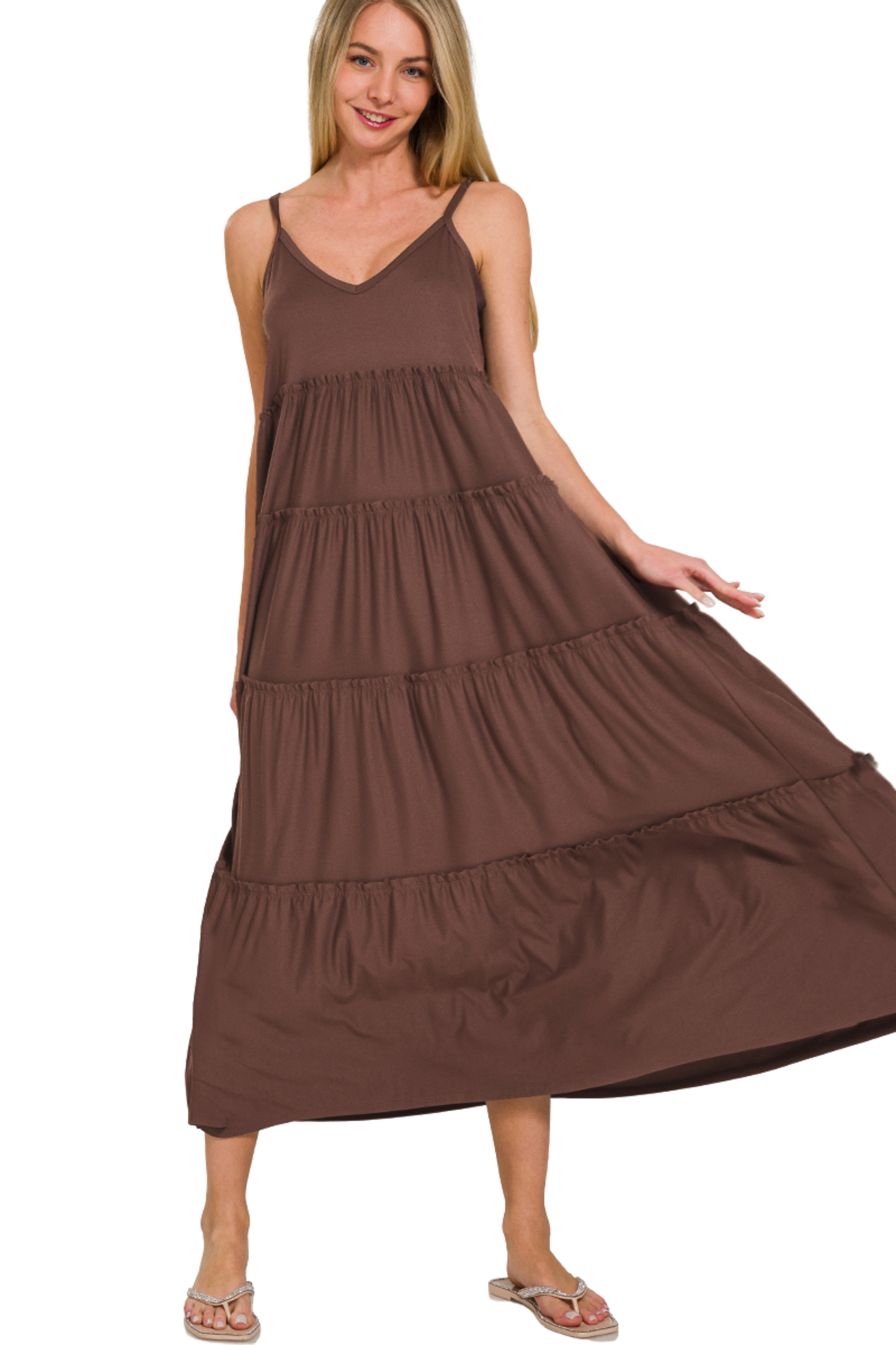V-Neck Cami Tiered Maxi Dress