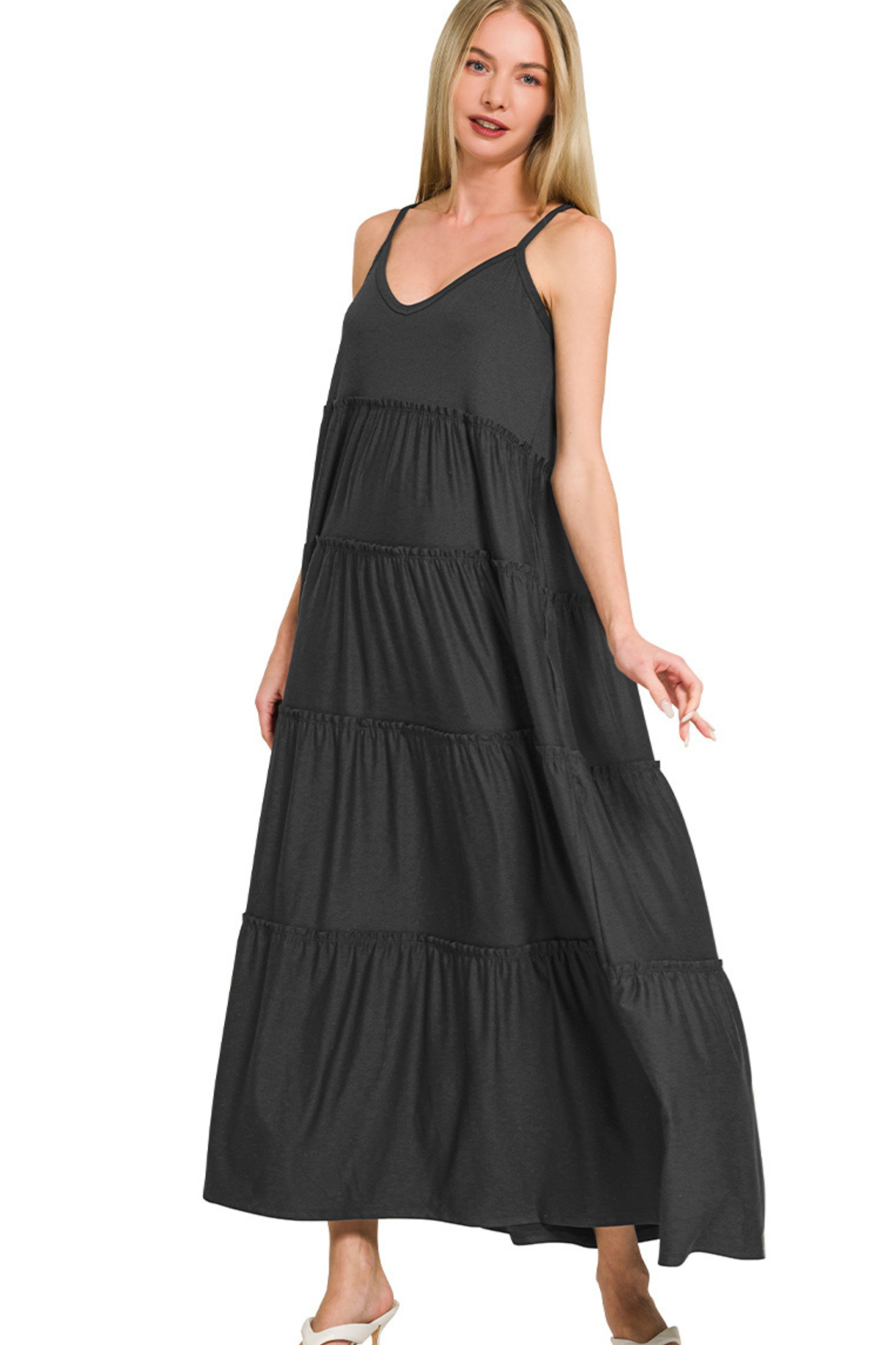 V-Neck Cami Tiered Maxi Dress