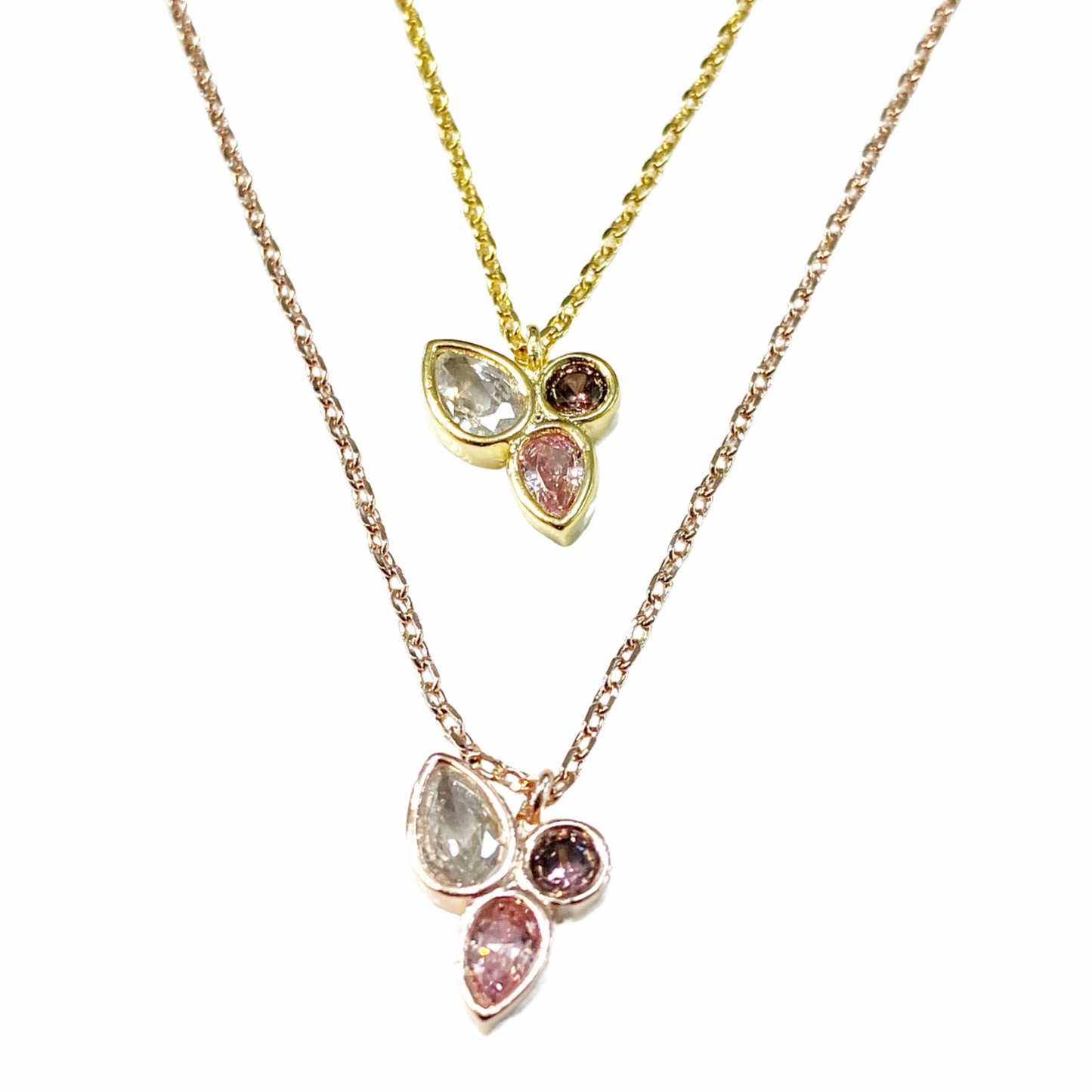 3 CZ Leaf Charm Necklace