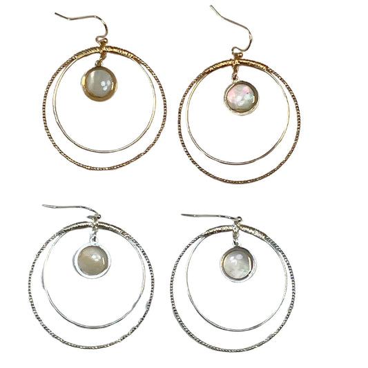Milgrain Hoops with Mother of Pearl Charm