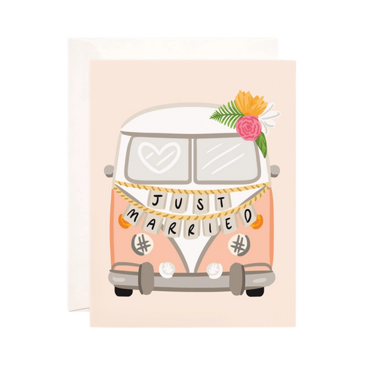 Just Married Retro Van Greeting Card