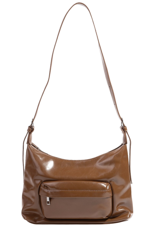 Glossy Faux Leather Shoulder Bag