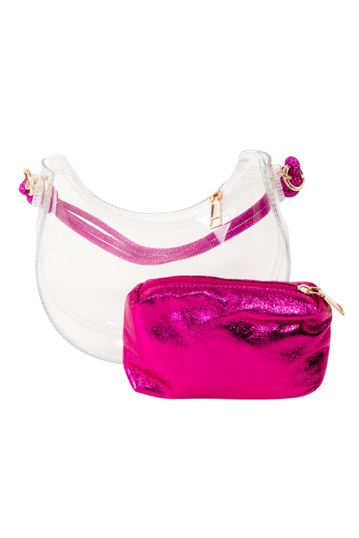 Clear Baguette Bag with Pink Handle and Removable Pouch