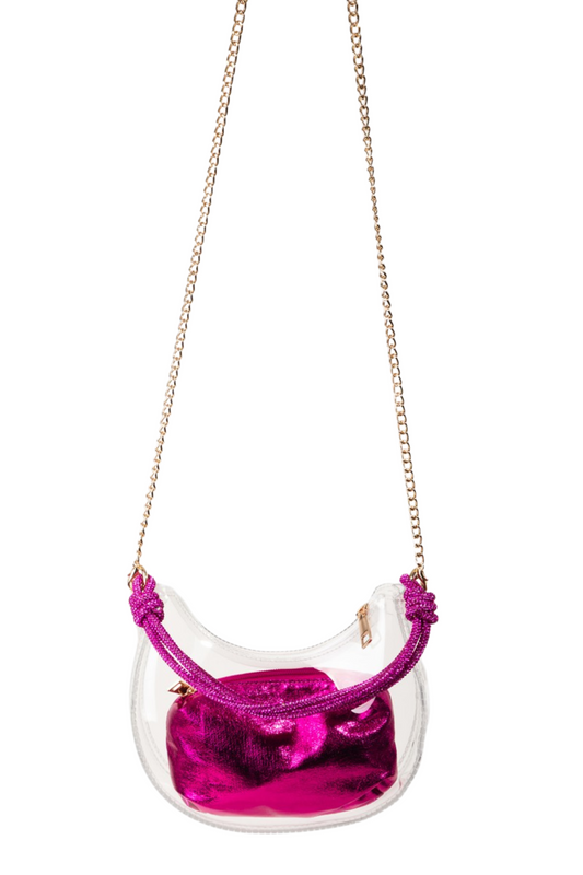 Clear Baguette Bag with Pink Handle and Removable Pouch