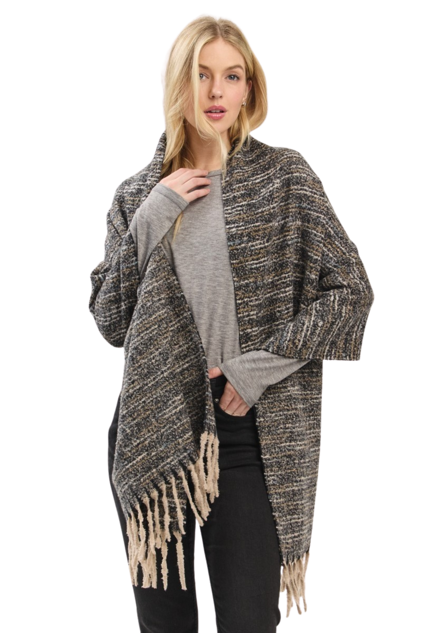 Multi-tone Fringe Oblong Scarf