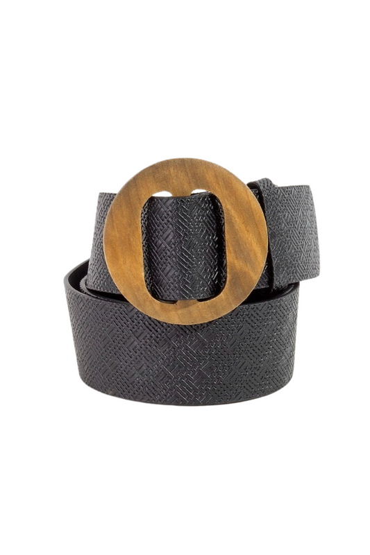 Faux Leather Weave Wooden Buckle Belt