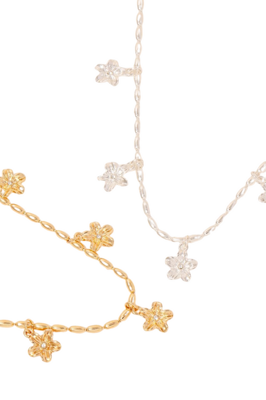 Metallic Flower Station Charms Beaded Necklace