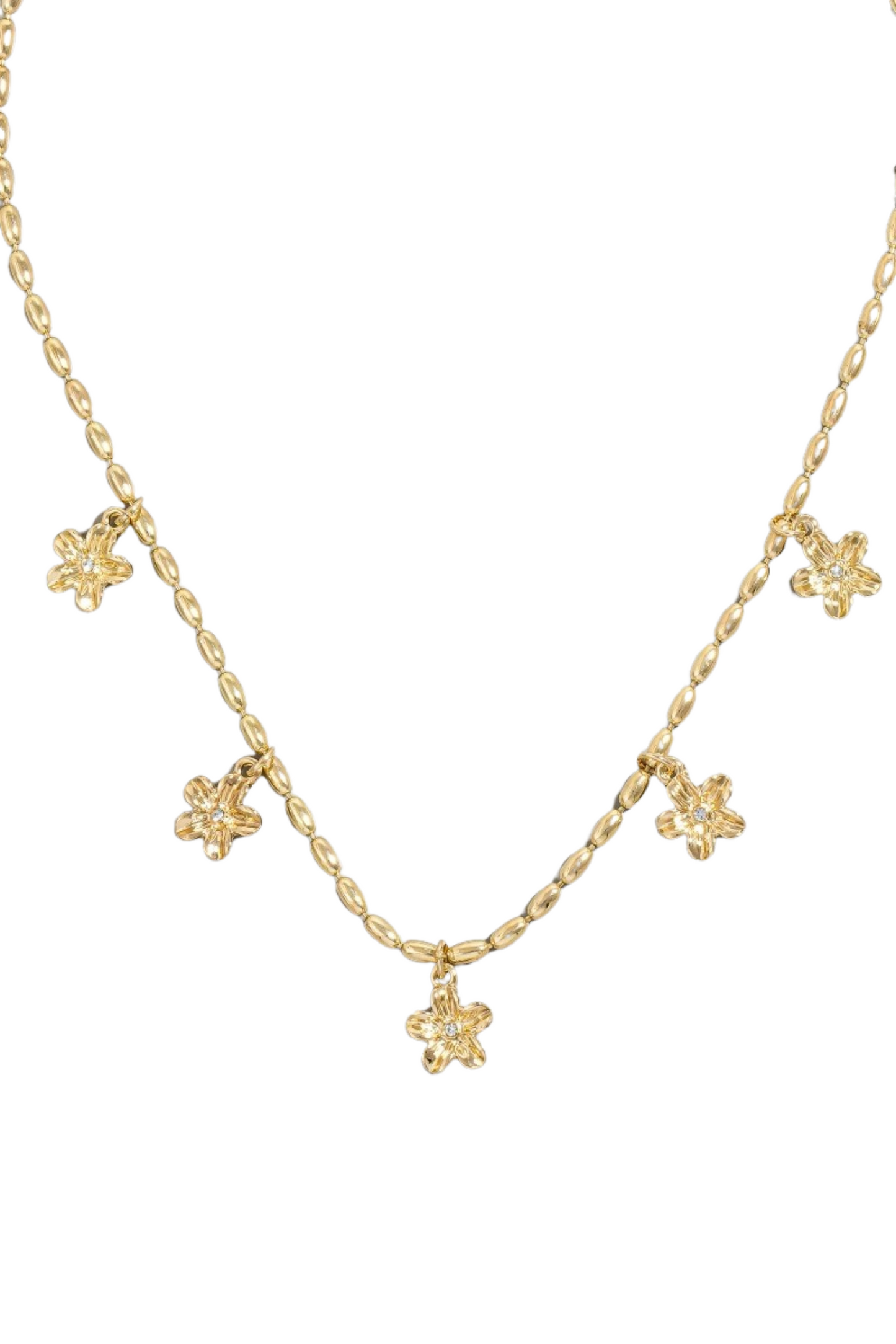 Metallic Flower Station Charms Beaded Necklace
