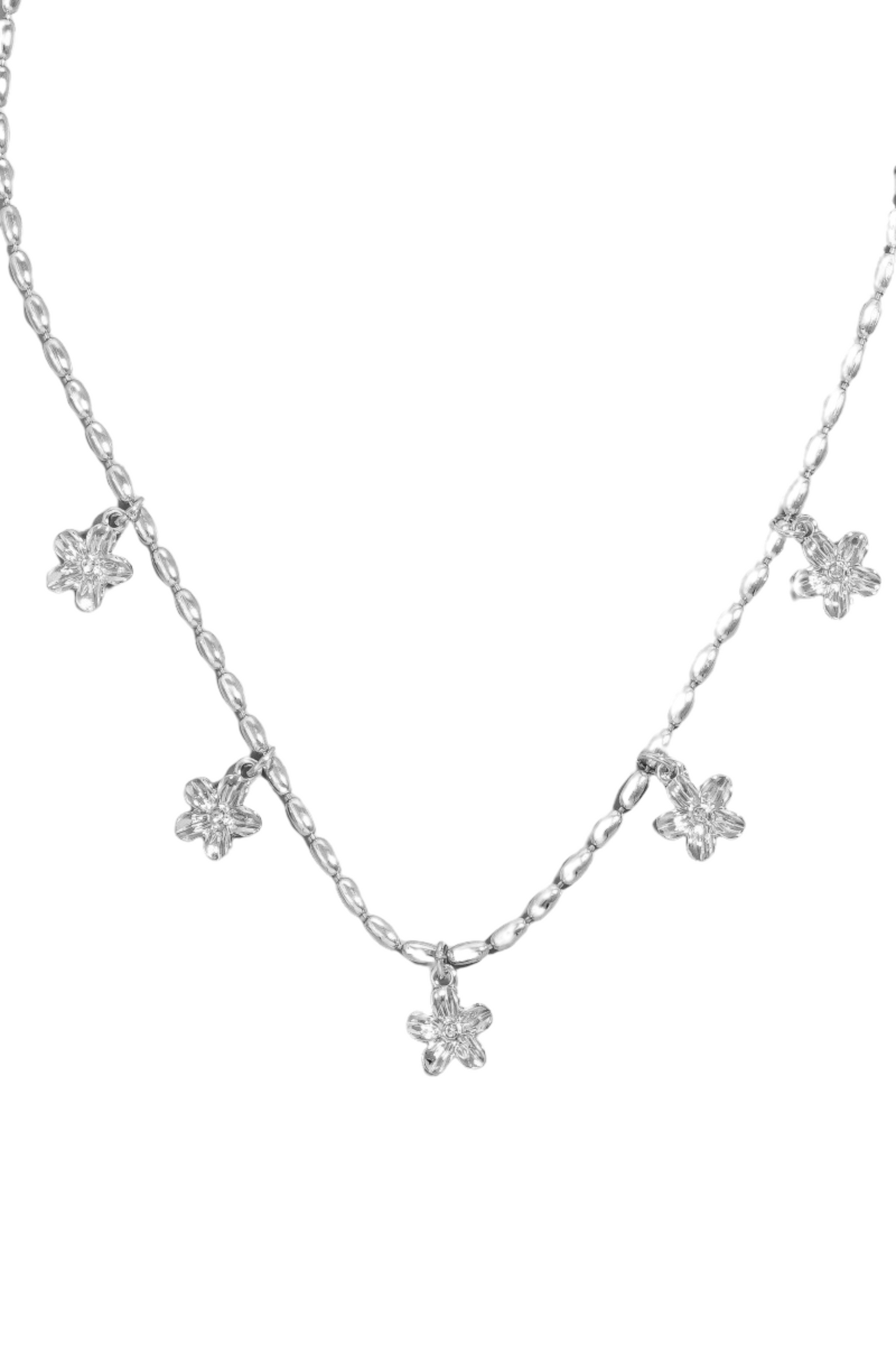 Metallic Flower Station Charms Beaded Necklace