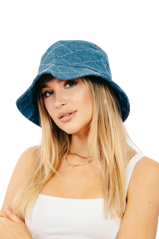 Checkered Patch Denim Bucket Hat