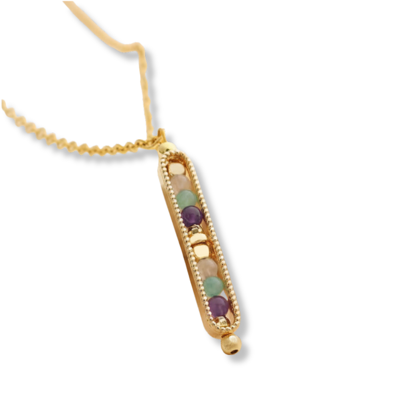 Stainless Steel Natural Gem Stones Vertical Drop Pendant Necklace