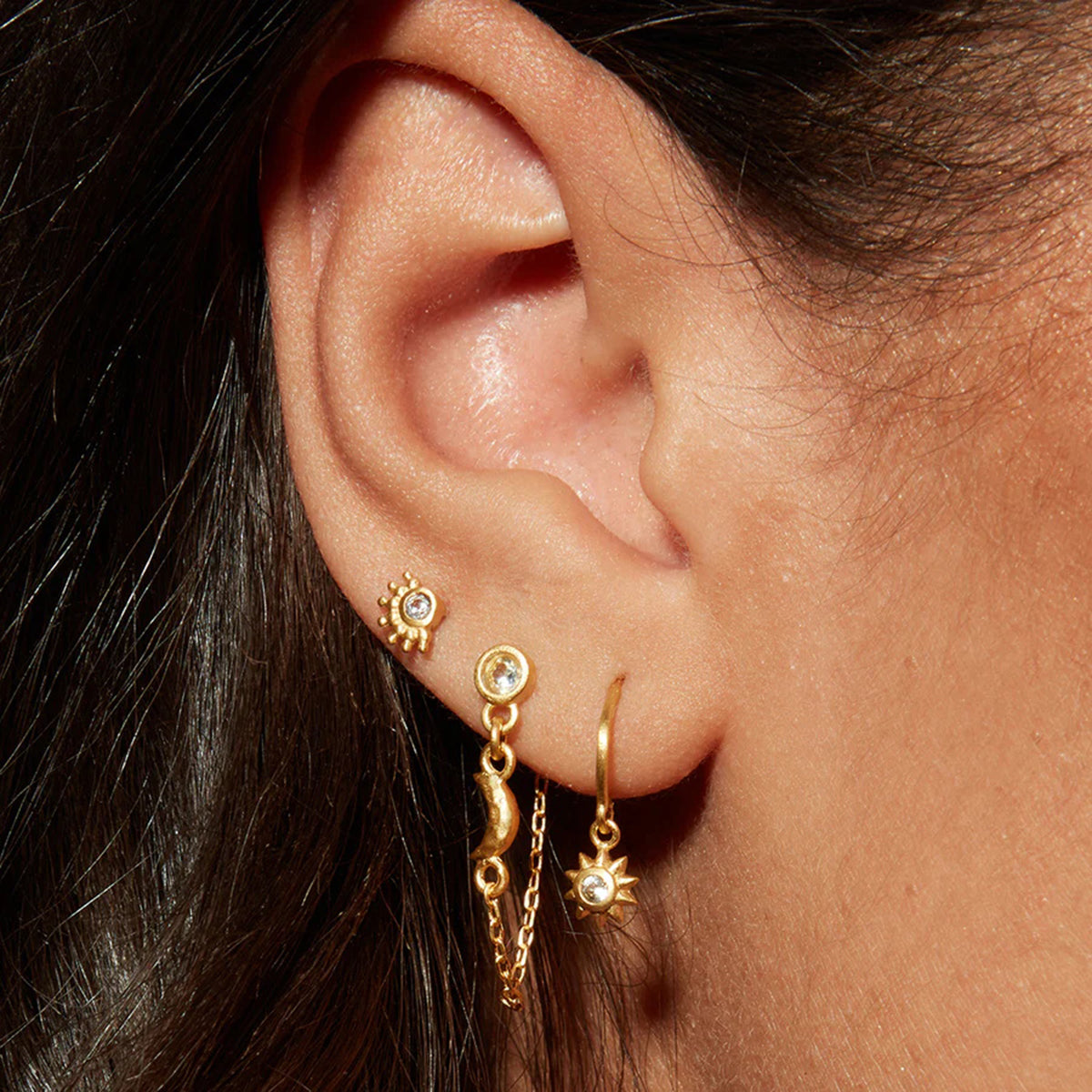 Stainless Steel Charm & Chain Stud Earrings