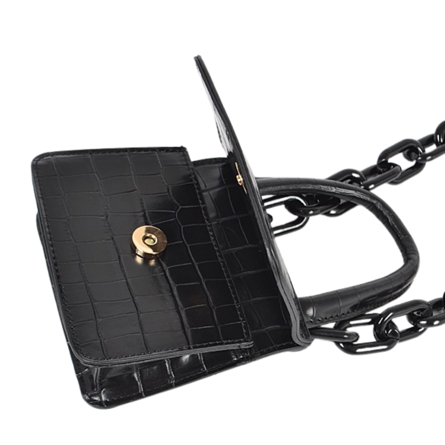 Shiny Faux Croc Micro Mini Bag with Chain Strap