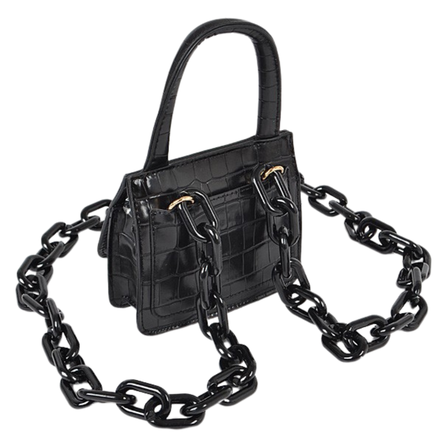 Shiny Faux Croc Micro Mini Bag with Chain Strap