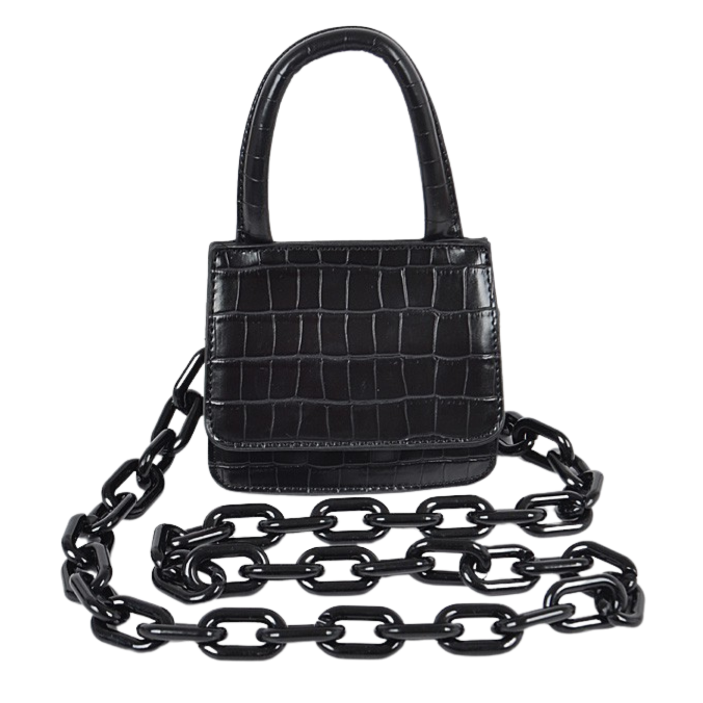 Shiny Faux Croc Micro Mini Bag with Chain Strap