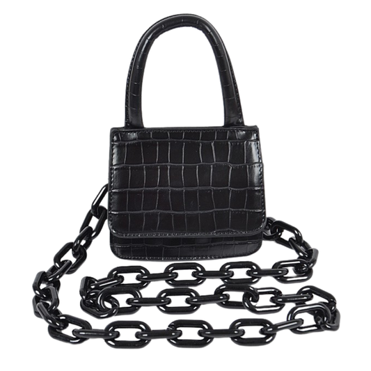 Shiny Faux Croc Micro Mini Bag with Chain Strap