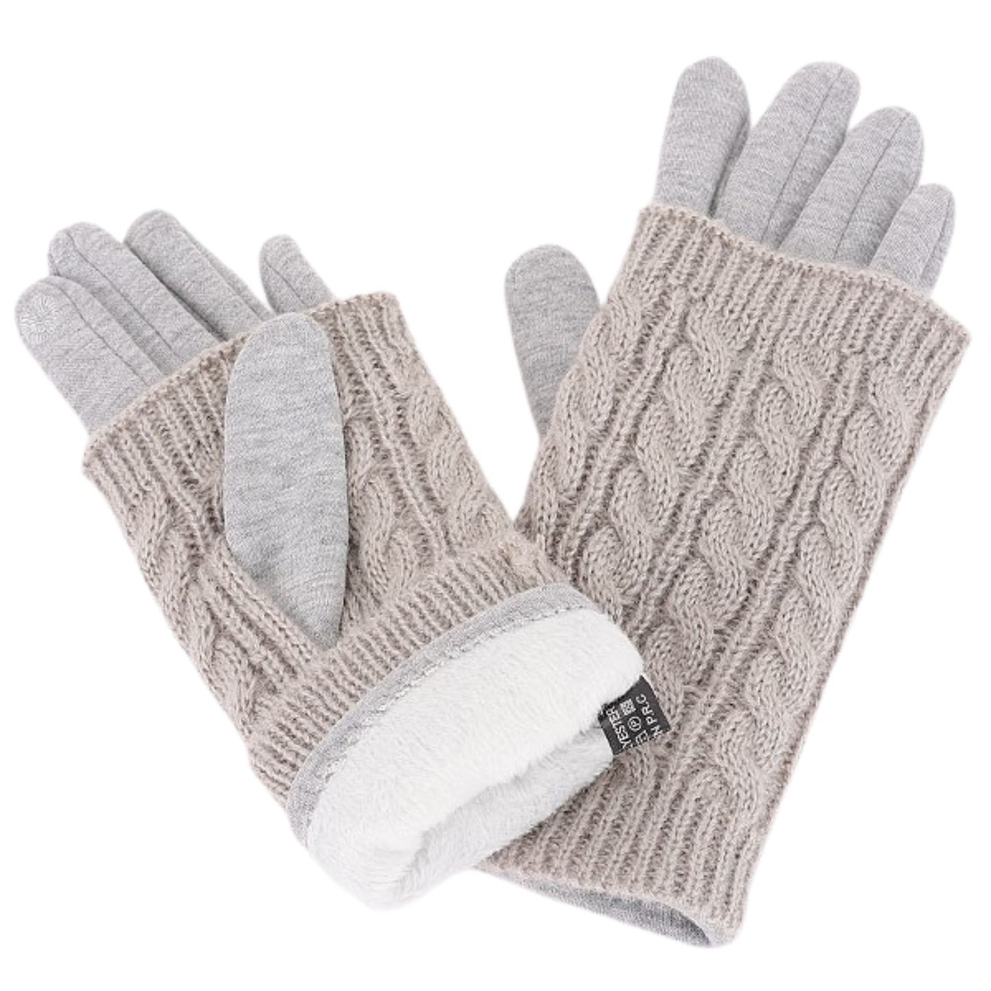 Cable Knit Layered 2 in 1 Fleece Lined Gloves