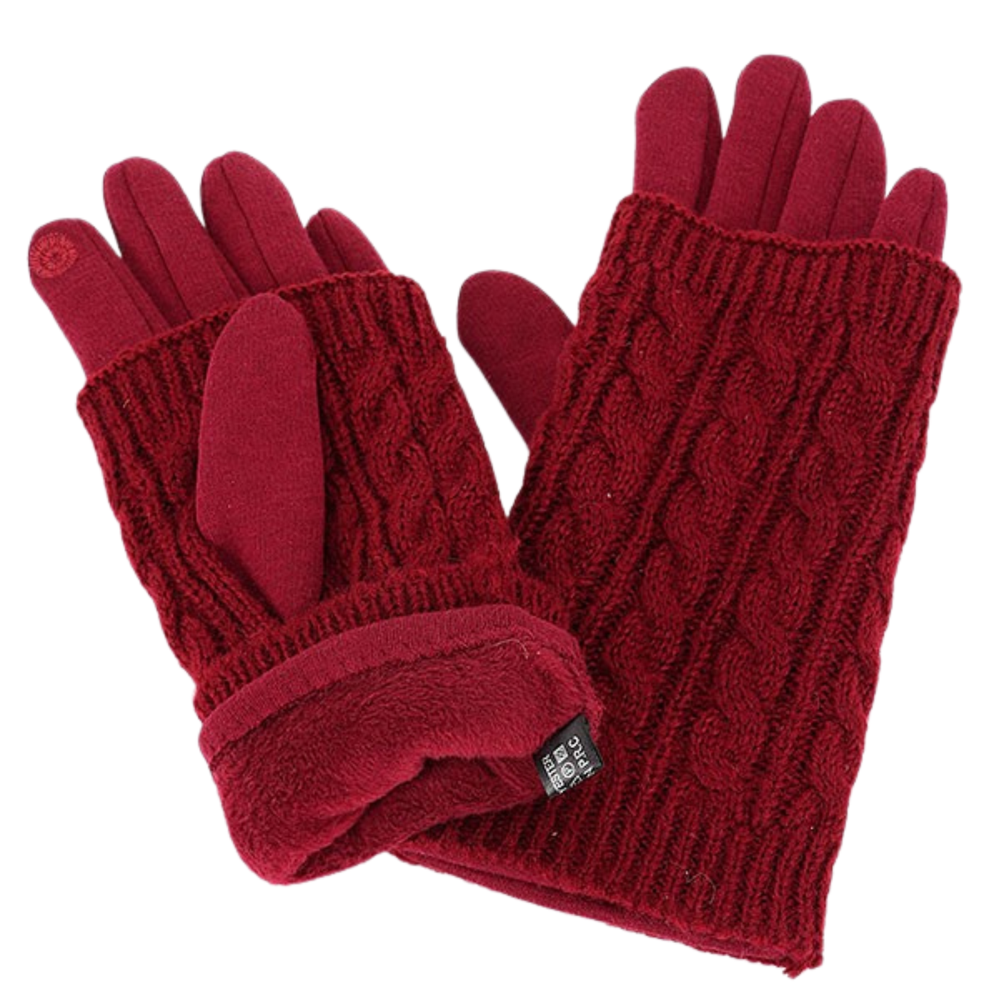 Cable Knit Layered 2 in 1 Fleece Lined Gloves