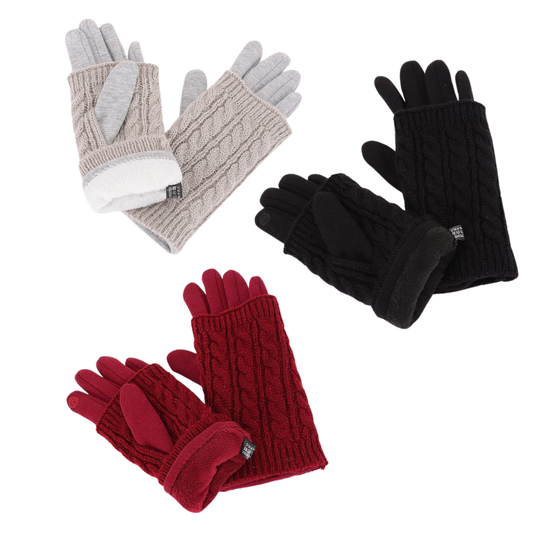 Cable Knit Layered 2 in 1 Fleece Lined Gloves