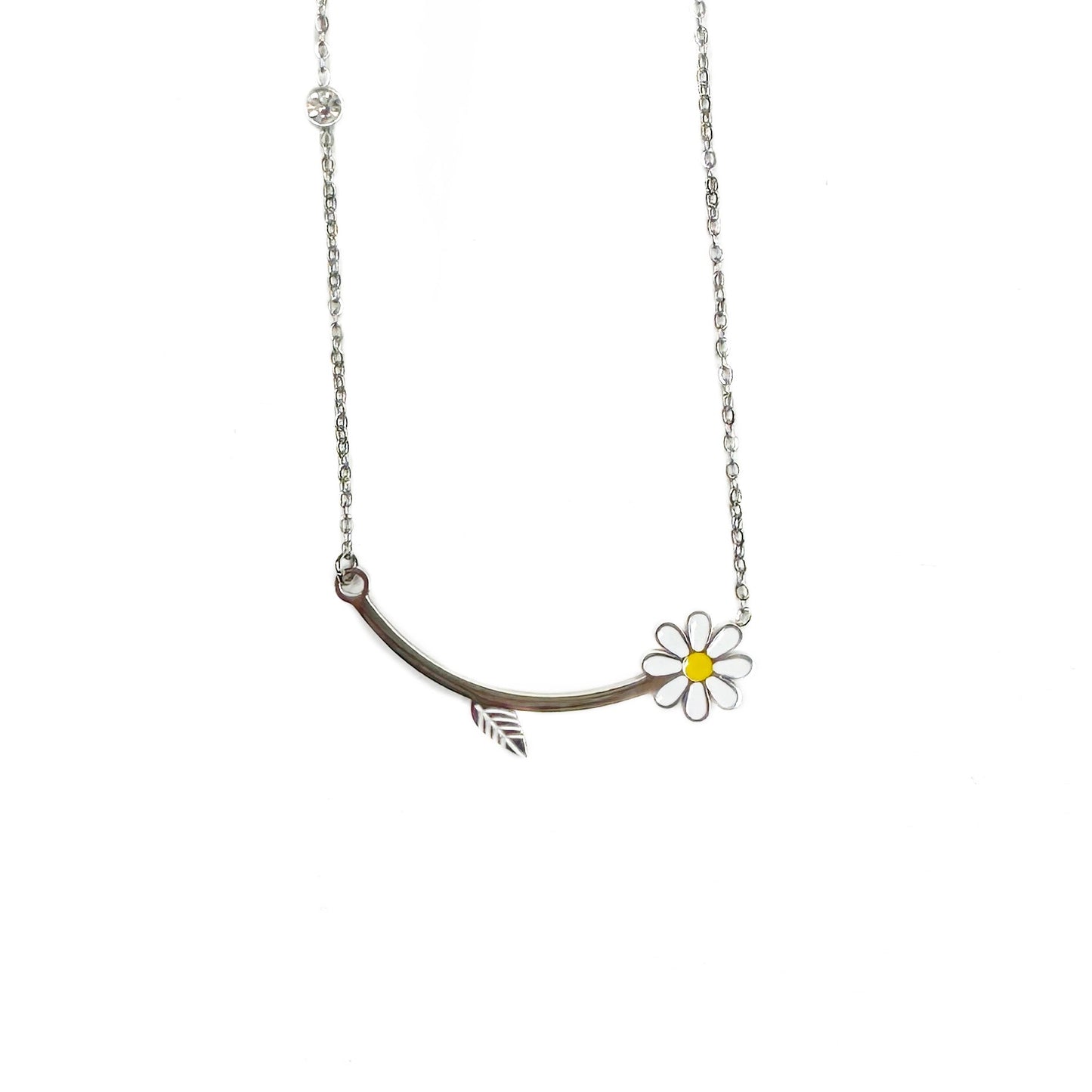 Enamel Daisy Bar Stainless Steel Necklace