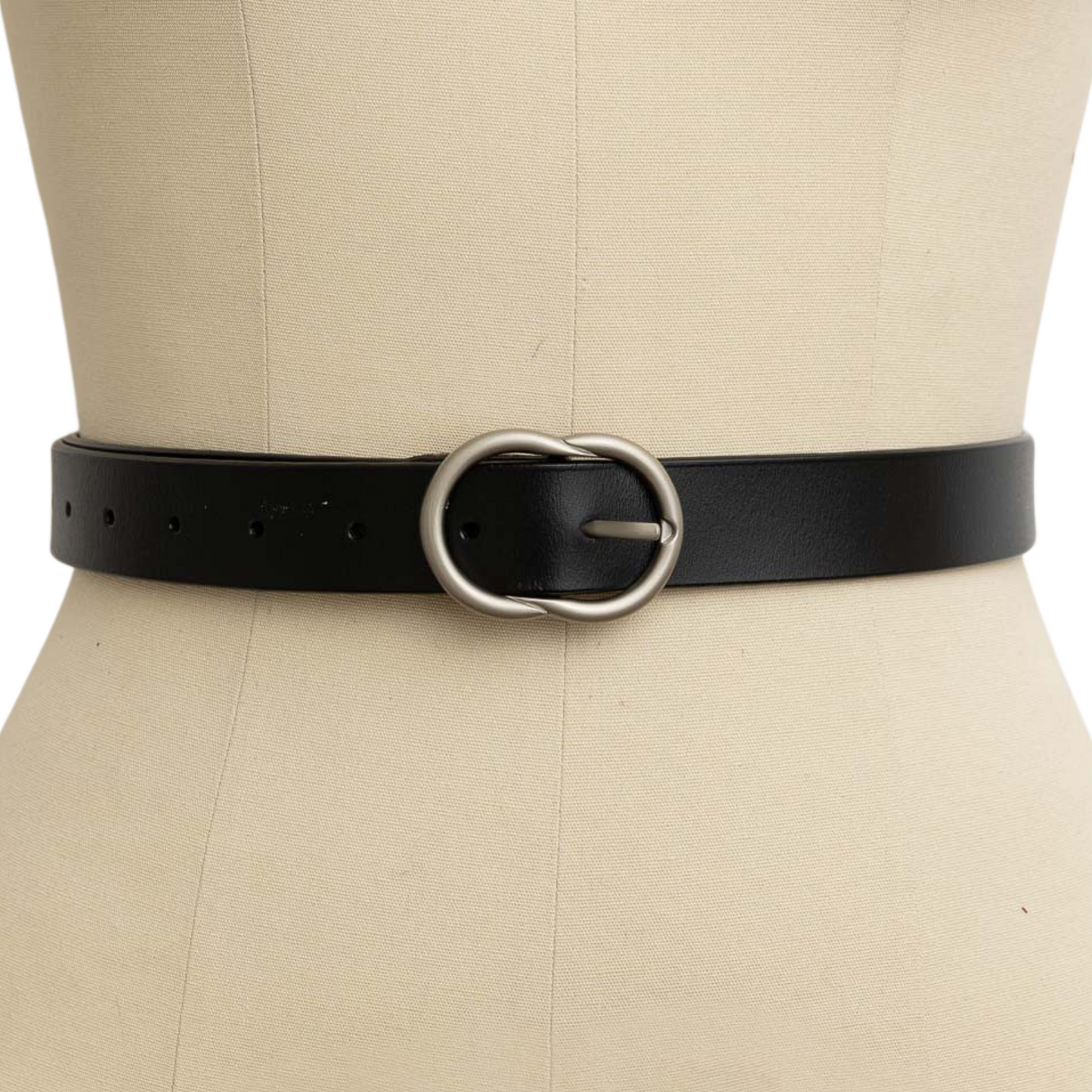 Round Buckle Leather Black Belt