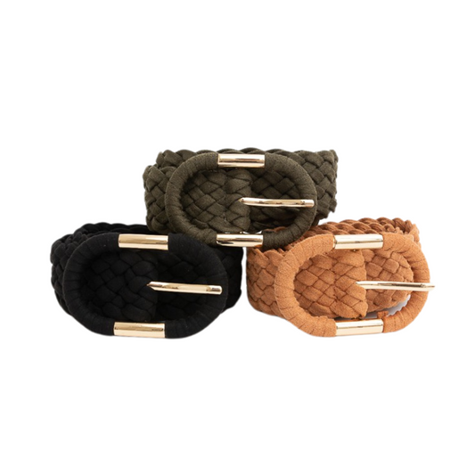 Braided Suede Oval Buckle Belt